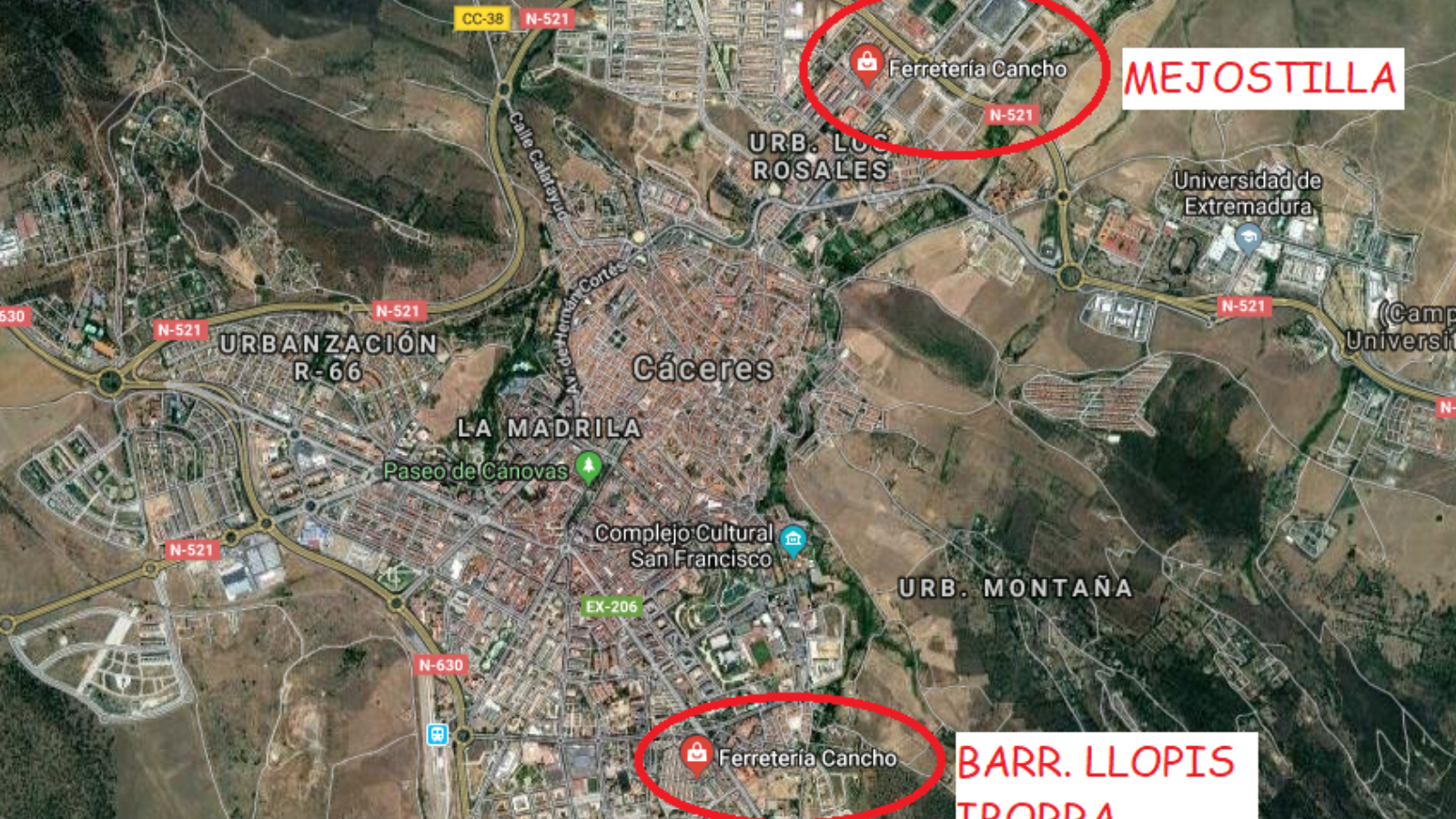 Localización Ferreterías en Cáceres