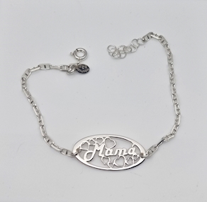 129L...PULSERA DE PLATA DE LEY DE MAMÁ CON CORAZONES