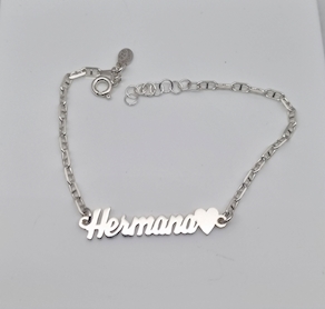 127L...PULSERA NOMBRE HERMANA EN PLATA DE LEY CON CORAZON