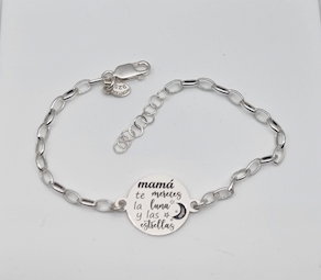 130L...PULSERA DE PLATA..MAMÁ TE MERECES LA LUNA Y LAS ESTRELLAS